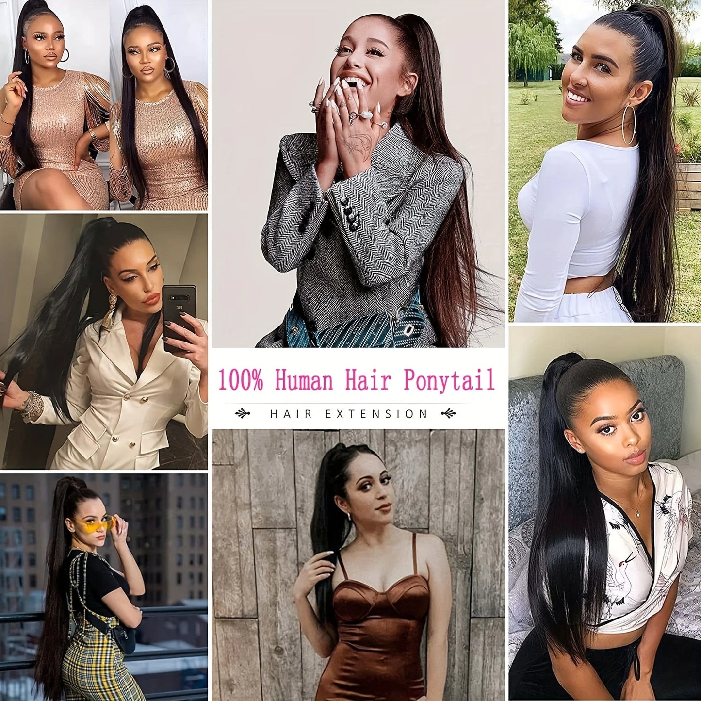 Straight Ponytail Human Hair Extension With Clip In Drawstring Ponytail Straight Brazilian 100% Human Hair Natural Clip Ponytail