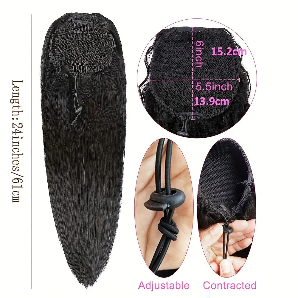Straight Ponytail Human Hair Extension With Clip In Drawstring Ponytail Straight Brazilian 100% Human Hair Natural Clip Ponytail