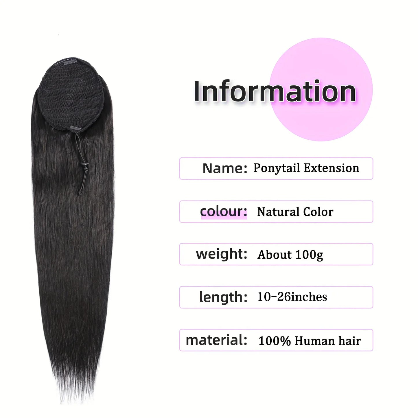 Straight Ponytail Human Hair Extension With Clip In Drawstring Ponytail Straight Brazilian 100% Human Hair Natural Clip Ponytail