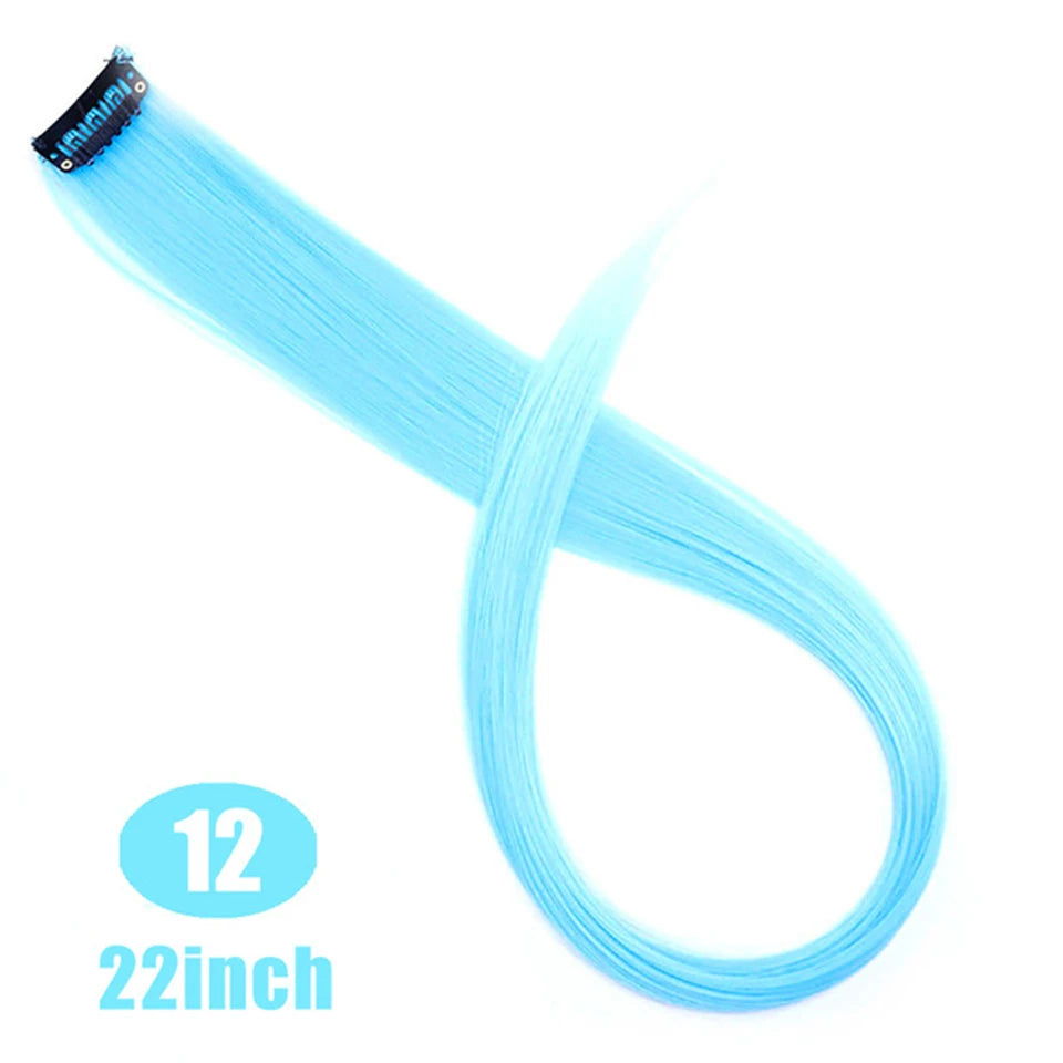 HUAYA Colorful Synthetic Hair Long Straight Hair Strands On Barrettes Clip In Hair Extensions kanekalons Fake Hair Pins