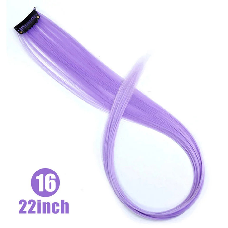 HUAYA Colorful Synthetic Hair Long Straight Hair Strands On Barrettes Clip In Hair Extensions kanekalons Fake Hair Pins