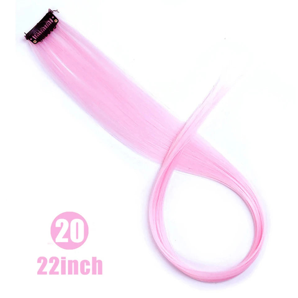 HUAYA Colorful Synthetic Hair Long Straight Hair Strands On Barrettes Clip In Hair Extensions kanekalons Fake Hair Pins