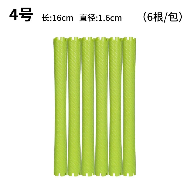 6pcs Heatless Lengthened Hair Roller Stick Perm Tools Hollow Design Spiral Hair Curlers Magic Curls DIY Curly Hair Styling Kit