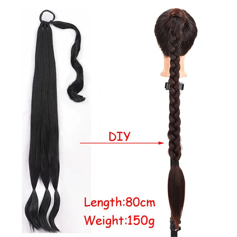 Synthetic Ponytail Long Straight Wig Extensions Boxing Braids 32 Inch Black Blonde Brown Hairstyle hair extensions for women