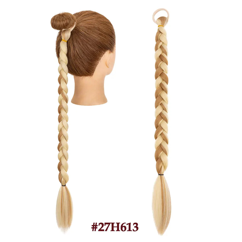 Benehair 24inch Long Braid Ponytail Extension with Elastic Tie Braid Hair Natural Soft Synthetic Hairpieces for Women Daily Wear