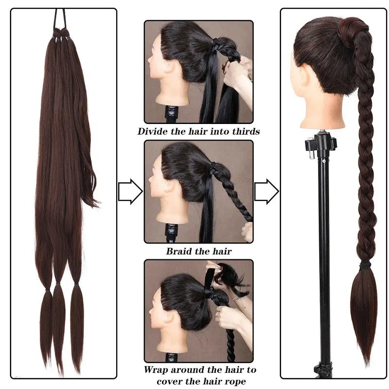 Synthetic Ponytail Long Straight Wig Extensions Boxing Braids 32 Inch Black Blonde Brown Hairstyle hair extensions for women