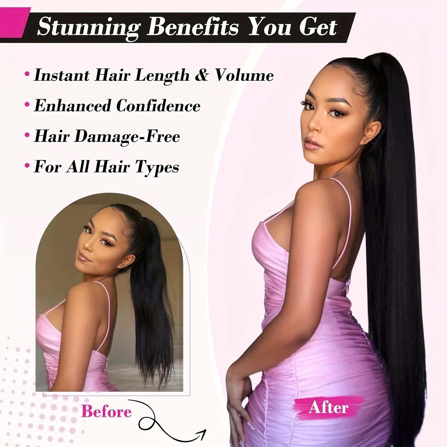 Straight Ponytail Human Hair Extension With Clip In Drawstring Ponytail Straight Brazilian 100% Human Hair Natural Clip Ponytail