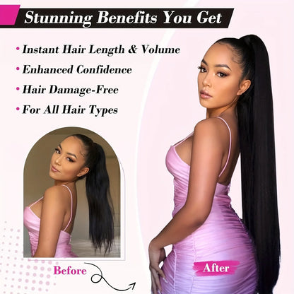 Straight Ponytail Human Hair Extension With Clip In Drawstring Ponytail Straight Brazilian 100% Human Hair Natural Clip Ponytail