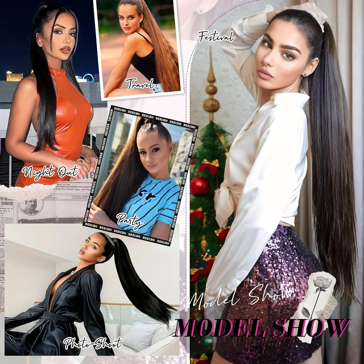 Straight Ponytail Human Hair Extension With Clip In Drawstring Ponytail Straight Brazilian 100% Human Hair Natural Clip Ponytail