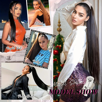 Straight Ponytail Human Hair Extension With Clip In Drawstring Ponytail Straight Brazilian 100% Human Hair Natural Clip Ponytail