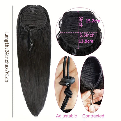 Straight Ponytail Human Hair Extension With Clip In Drawstring Ponytail Straight Brazilian 100% Human Hair Natural Clip Ponytail