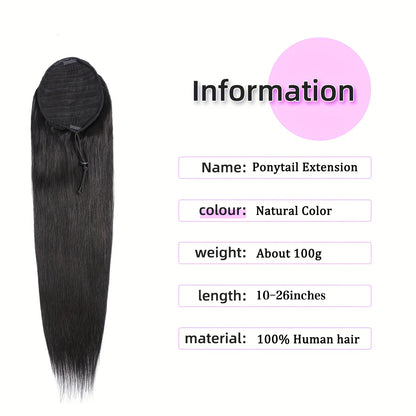 Straight Ponytail Human Hair Extension With Clip In Drawstring Ponytail Straight Brazilian 100% Human Hair Natural Clip Ponytail