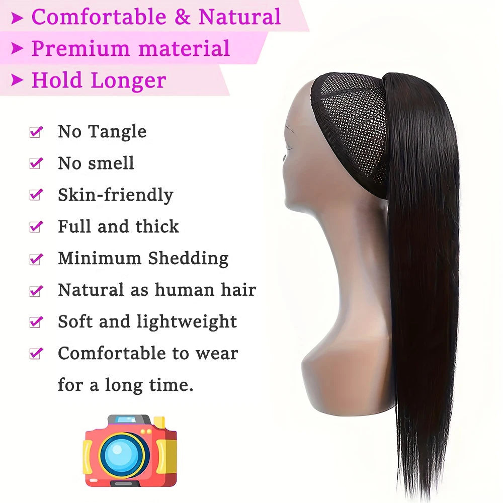 Straight Ponytail Human Hair Extension With Clip In Drawstring Ponytail Straight Brazilian 100% Human Hair Natural Clip Ponytail