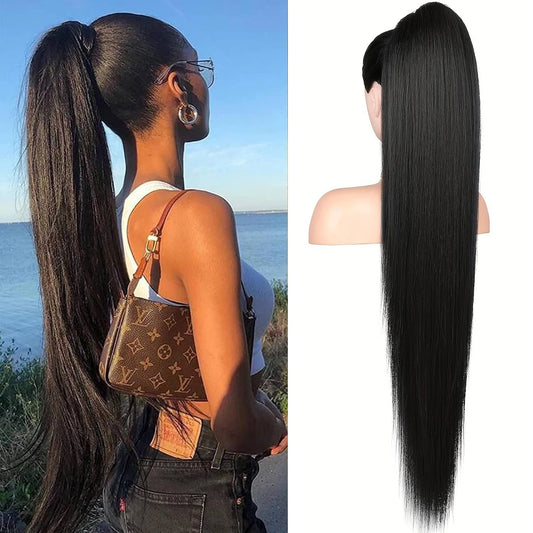 Straight Ponytail Human Hair Extension With Clip In Drawstring Ponytail Straight Brazilian 100% Human Hair Natural Clip Ponytail