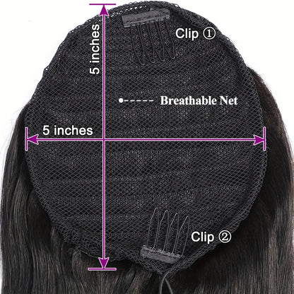 Straight Ponytail Human Hair Extension With Clip In Drawstring Ponytail Straight Brazilian 100% Human Hair Natural Clip Ponytail