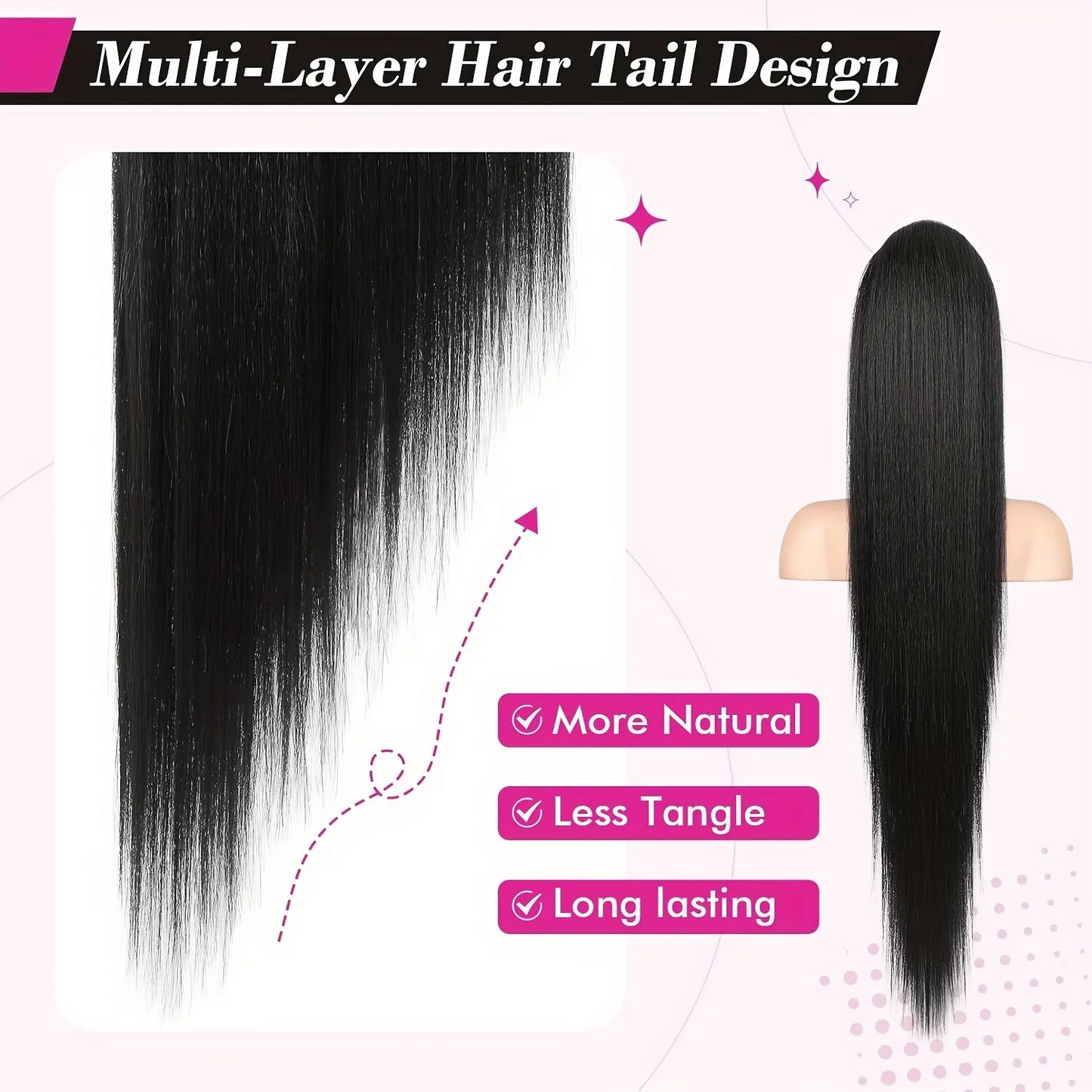 Straight Ponytail Human Hair Extension With Clip In Drawstring Ponytail Straight Brazilian 100% Human Hair Natural Clip Ponytail