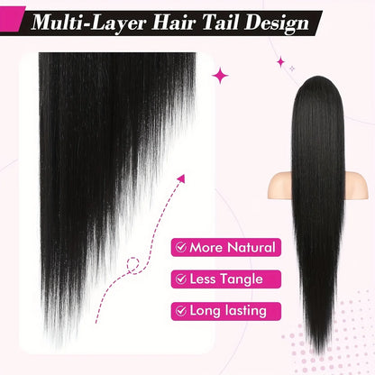Straight Ponytail Human Hair Extension With Clip In Drawstring Ponytail Straight Brazilian 100% Human Hair Natural Clip Ponytail