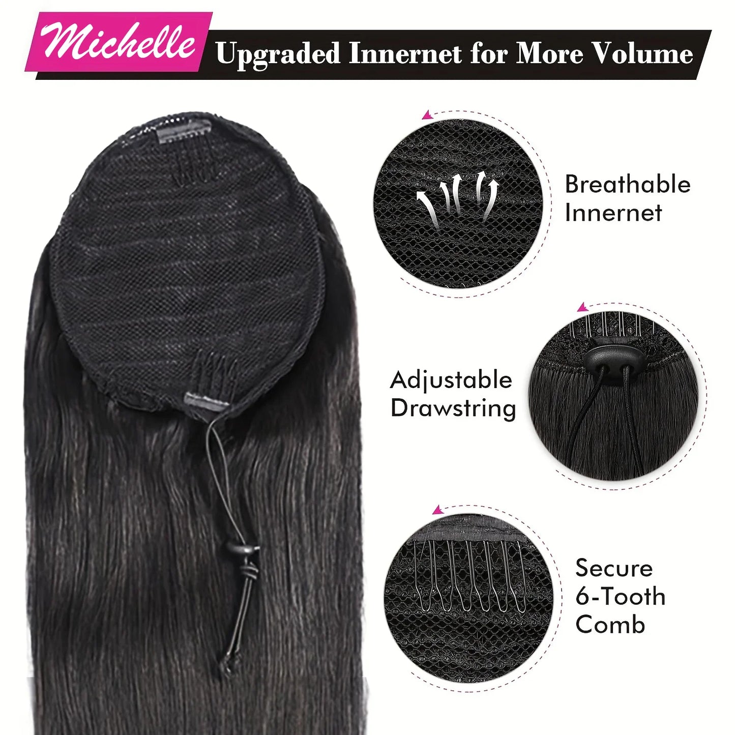 Straight Ponytail Human Hair Extension With Clip In Drawstring Ponytail Straight Brazilian 100% Human Hair Natural Clip Ponytail
