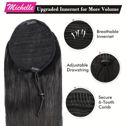 Straight Ponytail Human Hair Extension With Clip In Drawstring Ponytail Straight Brazilian 100% Human Hair Natural Clip Ponytail
