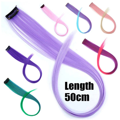 HUAYA Colorful Synthetic Hair Long Straight Hair Strands On Barrettes Clip In Hair Extensions kanekalons Fake Hair Pins