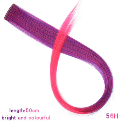 HUAYA Colorful Synthetic Hair Long Straight Hair Strands On Barrettes Clip In Hair Extensions kanekalons Fake Hair Pins