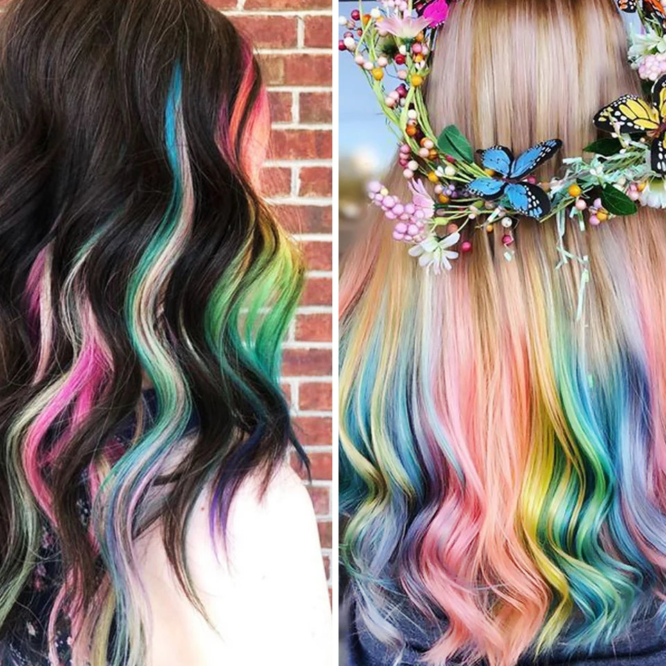 HUAYA Colorful Synthetic Hair Long Straight Hair Strands On Barrettes Clip In Hair Extensions kanekalons Fake Hair Pins