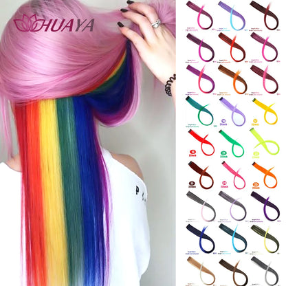 HUAYA Colorful Synthetic Hair Long Straight Hair Strands On Barrettes Clip In Hair Extensions kanekalons Fake Hair Pins
