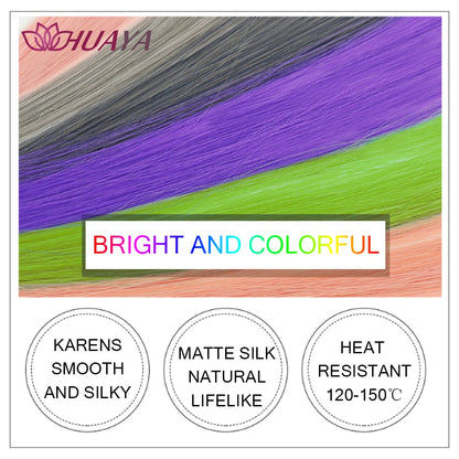 HUAYA Colorful Synthetic Hair Long Straight Hair Strands On Barrettes Clip In Hair Extensions kanekalons Fake Hair Pins