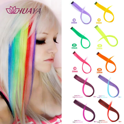 HUAYA Colorful Synthetic Hair Long Straight Hair Strands On Barrettes Clip In Hair Extensions kanekalons Fake Hair Pins