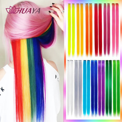 HUAYA Colorful Synthetic Hair Long Straight Hair Strands On Barrettes Clip In Hair Extensions kanekalons Fake Hair Pins