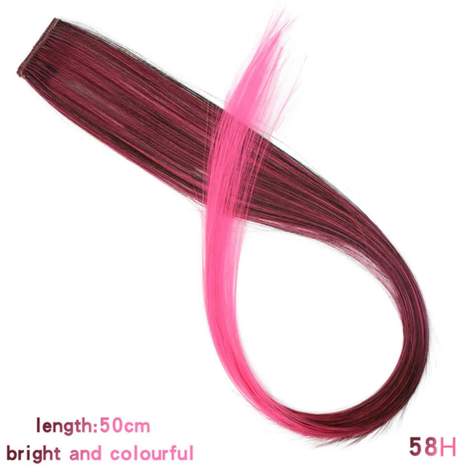 HUAYA Colorful Synthetic Hair Long Straight Hair Strands On Barrettes Clip In Hair Extensions kanekalons Fake Hair Pins