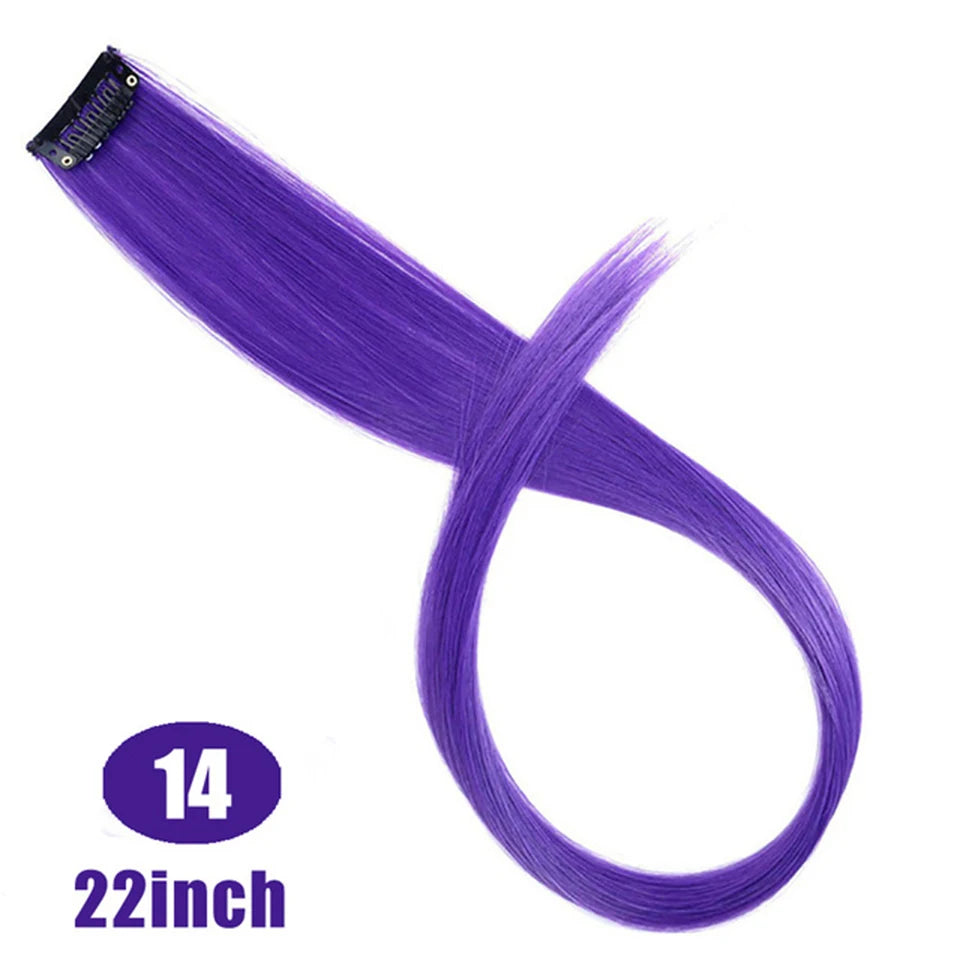 HUAYA Colorful Synthetic Hair Long Straight Hair Strands On Barrettes Clip In Hair Extensions kanekalons Fake Hair Pins