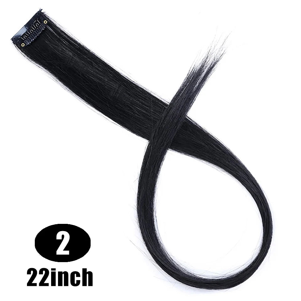 HUAYA Colorful Synthetic Hair Long Straight Hair Strands On Barrettes Clip In Hair Extensions kanekalons Fake Hair Pins