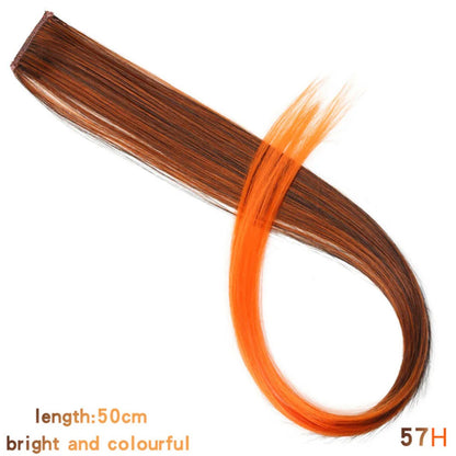 HUAYA Colorful Synthetic Hair Long Straight Hair Strands On Barrettes Clip In Hair Extensions kanekalons Fake Hair Pins