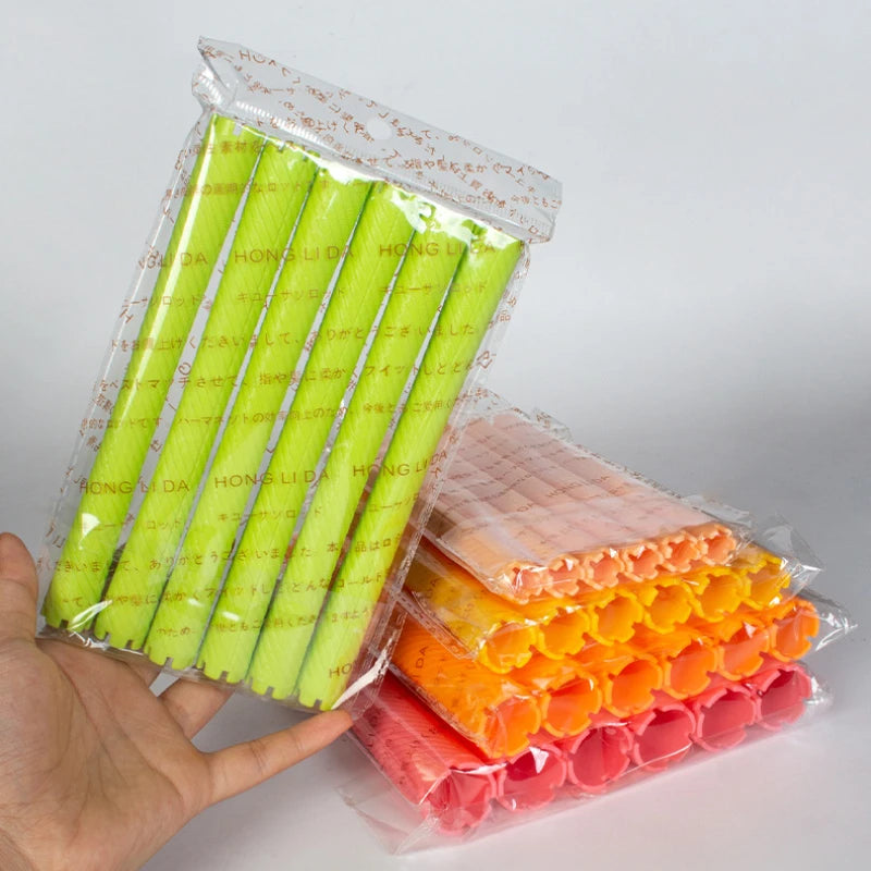 6pcs Heatless Lengthened Hair Roller Stick Perm Tools Hollow Design Spiral Hair Curlers Magic Curls DIY Curly Hair Styling Kit