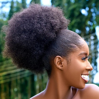 Large Afro Synthetic Puff Drawstring Ponytail 10 Inch Short Kinky Curly Hair Ponytail Hair Extensions with 2 Clips