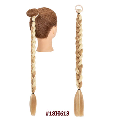 Benehair 24inch Long Braid Ponytail Extension with Elastic Tie Braid Hair Natural Soft Synthetic Hairpieces for Women Daily Wear
