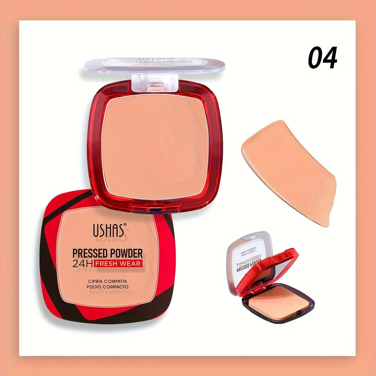 USHAS Makeup Powder Compact Setting Concealing Long-Lasting Waterproof Moisturizing Non-Caking