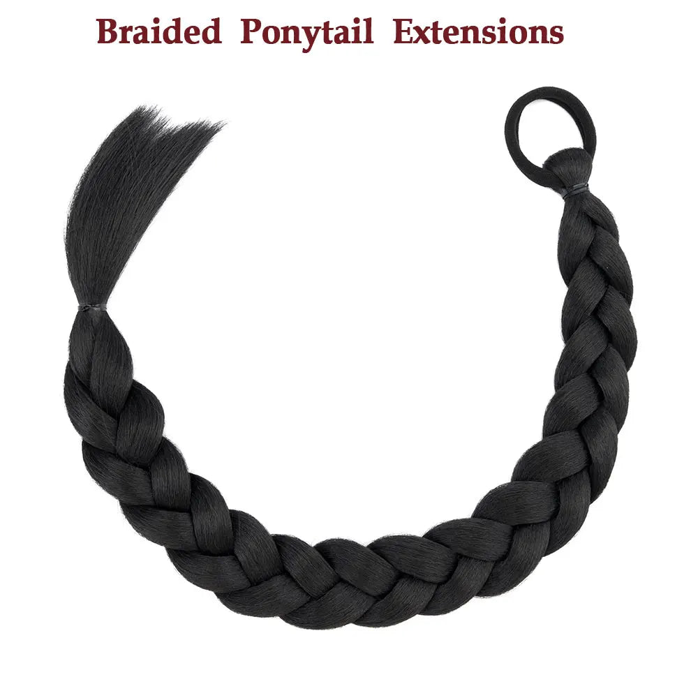 Benehair 24inch Long Braid Ponytail Extension with Elastic Tie Braid Hair Natural Soft Synthetic Hairpieces for Women Daily Wear