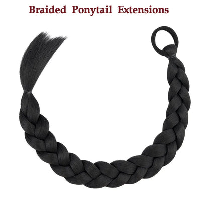 Benehair 24inch Long Braid Ponytail Extension with Elastic Tie Braid Hair Natural Soft Synthetic Hairpieces for Women Daily Wear