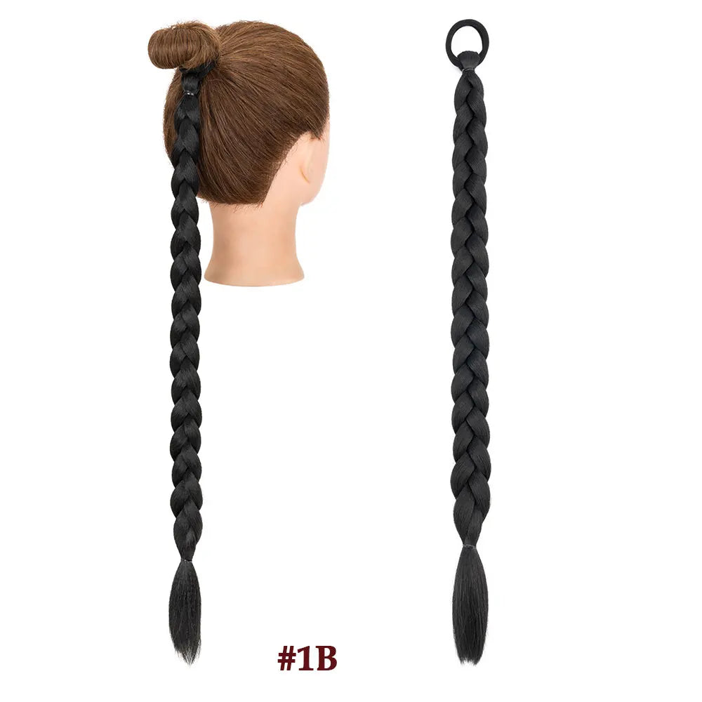 Benehair 24inch Long Braid Ponytail Extension with Elastic Tie Braid Hair Natural Soft Synthetic Hairpieces for Women Daily Wear