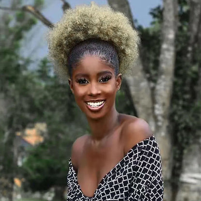 Large Afro Synthetic Puff Drawstring Ponytail 10 Inch Short Kinky Curly Hair Ponytail Hair Extensions with 2 Clips