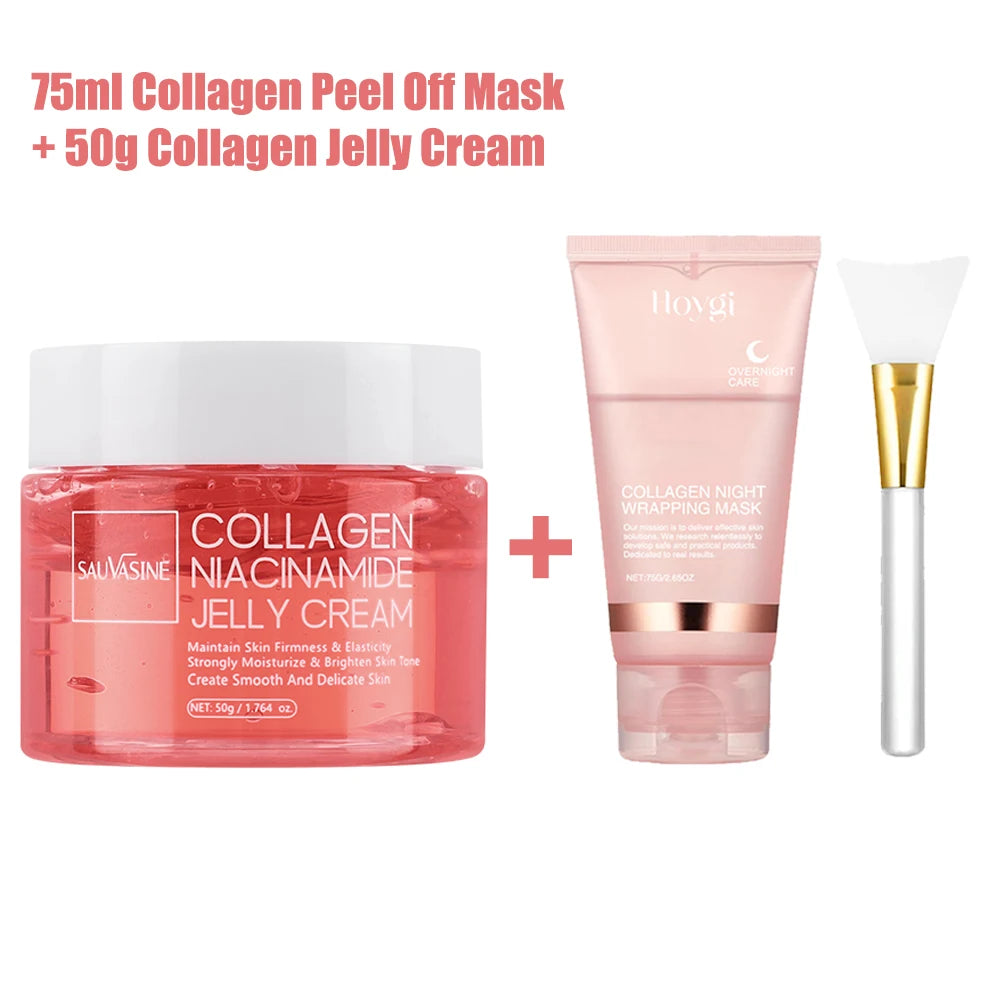 75ml Collagen Peel Off Face Mask With 50g Collagen Jelly Cream Hydrating Moisturizing Night Wrapping Mask Cream Korean Skincare