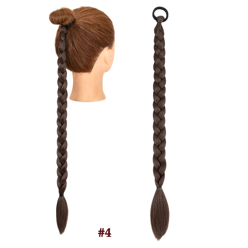 Benehair 24inch Long Braid Ponytail Extension with Elastic Tie Braid Hair Natural Soft Synthetic Hairpieces for Women Daily Wear