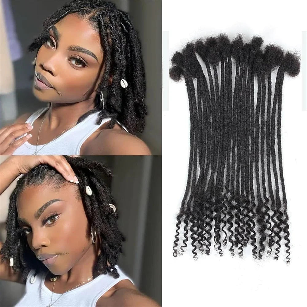 12 Inch 40 Strands 0.4cm Width 100% Human Hair Dreadlock Extensions Curly Ends Handmade Permanent loc Extensions Can Be Dyed