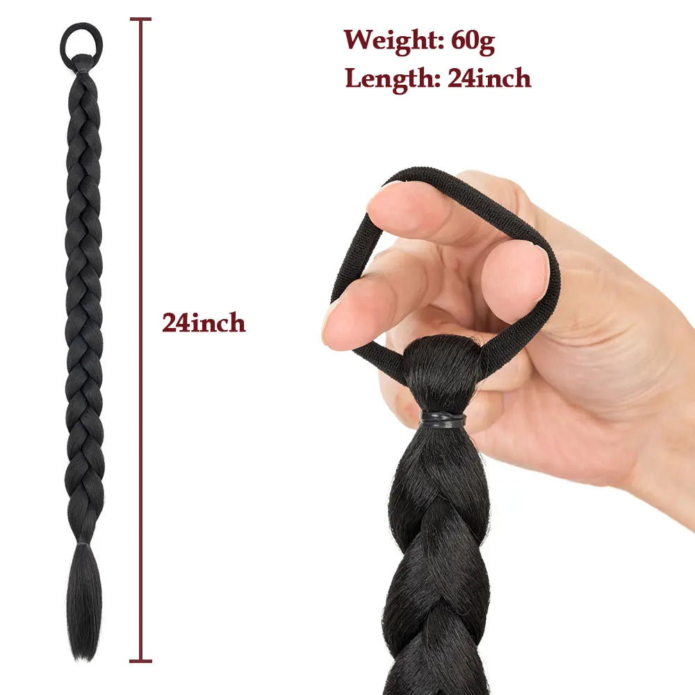 Benehair 24inch Long Braid Ponytail Extension with Elastic Tie Braid Hair Natural Soft Synthetic Hairpieces for Women Daily Wear