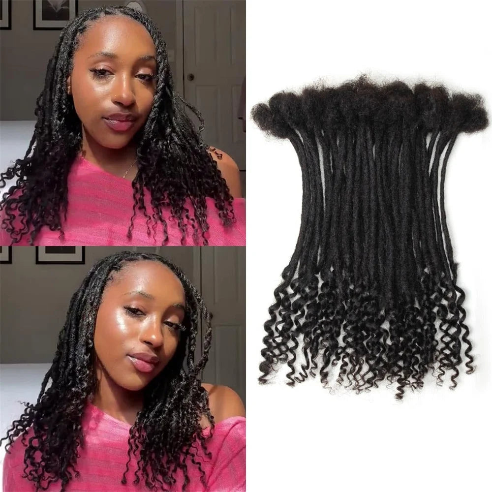 12 Inch 40 Strands 0.4cm Width 100% Human Hair Dreadlock Extensions Curly Ends Handmade Permanent loc Extensions Can Be Dyed