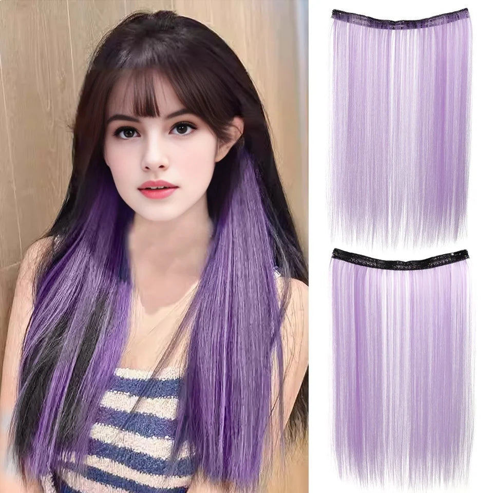 20 Inch Long Synthetic Straight Clip-In Hair Extensions for Women - Vibrant Colors, Synthetic Fiber, Easy to Use