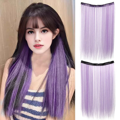 20 Inch Long Synthetic Straight Clip-In Hair Extensions for Women - Vibrant Colors, Synthetic Fiber, Easy to Use