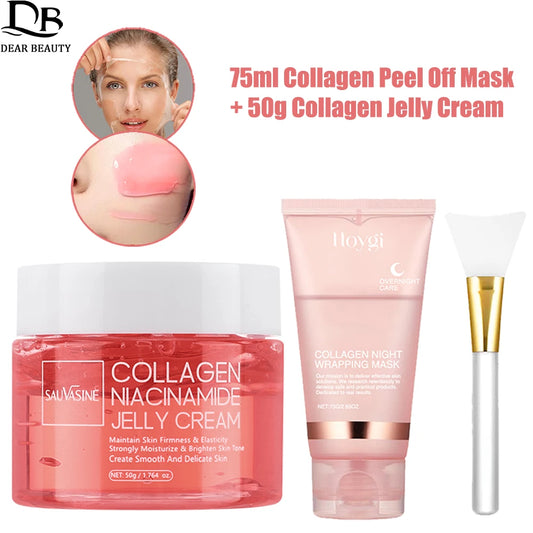 75ml Collagen Peel Off Face Mask With 50g Collagen Jelly Cream Hydrating Moisturizing Night Wrapping Mask Cream Korean Skincare